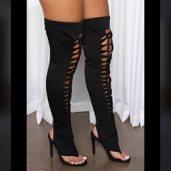 BRAND NEW CAPE ROBBIN KNOTTED HIGH HEEL THIGH HIGH OPEN TOE SANDAL - Picture 8 of 16